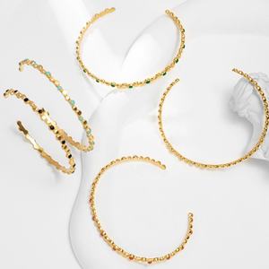 Grosir trendi Open Grain bentuk C gelang manset polos 18K lapis emas baja tahan karat minyak menetes Polka Dot - Product Image 2