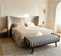 Ensemble de meubles de chambre à coucher de luxe de conception italienne, lit de chambre à coucher moderne en cuir capitonné avec tête de lit étendue