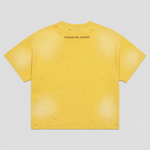 เสื้อยืดกราฟิกสีเหลืองวินเทจ ทรงบ็อกซี่ ผ้าคอตตอนหนา คอกลม สไตล์สตรีทแวร์  แบบทำสีซีดจาง  เสื้อยืดผู้ชายสั่งทำพิเศษ - Product Image 2