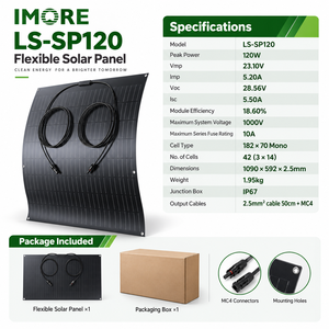 Panneau solaire flexible 120W avec câble MC4, monocristallin, léger, pliable, pour camping-car, bateau, yacht, toit, balcon et extérieur - Product Image 5