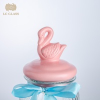 Ensemble de 4 bocaux en verre avec couvercles en céramique rose, bocaux de rangement cannelés avec poignées en forme de cygne et de cœur, décoration de cuisine shabby chic