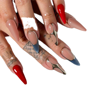 OEM nuevo 3D almendra diseñado <span class=keywords><strong>fucsia</strong></span> oro azul francés Prensa en dedo <span class=keywords><strong>uñas</strong></span> postizas cubierta completa Ins <span class=keywords><strong>uñas</strong></span> artificiales completo Abs - Product Image 1