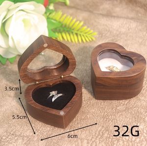 Solid <strong>Wood</strong> Black Walnut Window-Opening Heart-Shape Ring <strong>Box</strong> Elegant Diamond Jewelry <strong>Storage</strong> for Father's Day Gift - Product Image 2