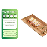 Plateau rectangulaire en bois avec poignées métalliques, plateau alimentaire en bois pour cuisine, restaurant, sushi, en-cas