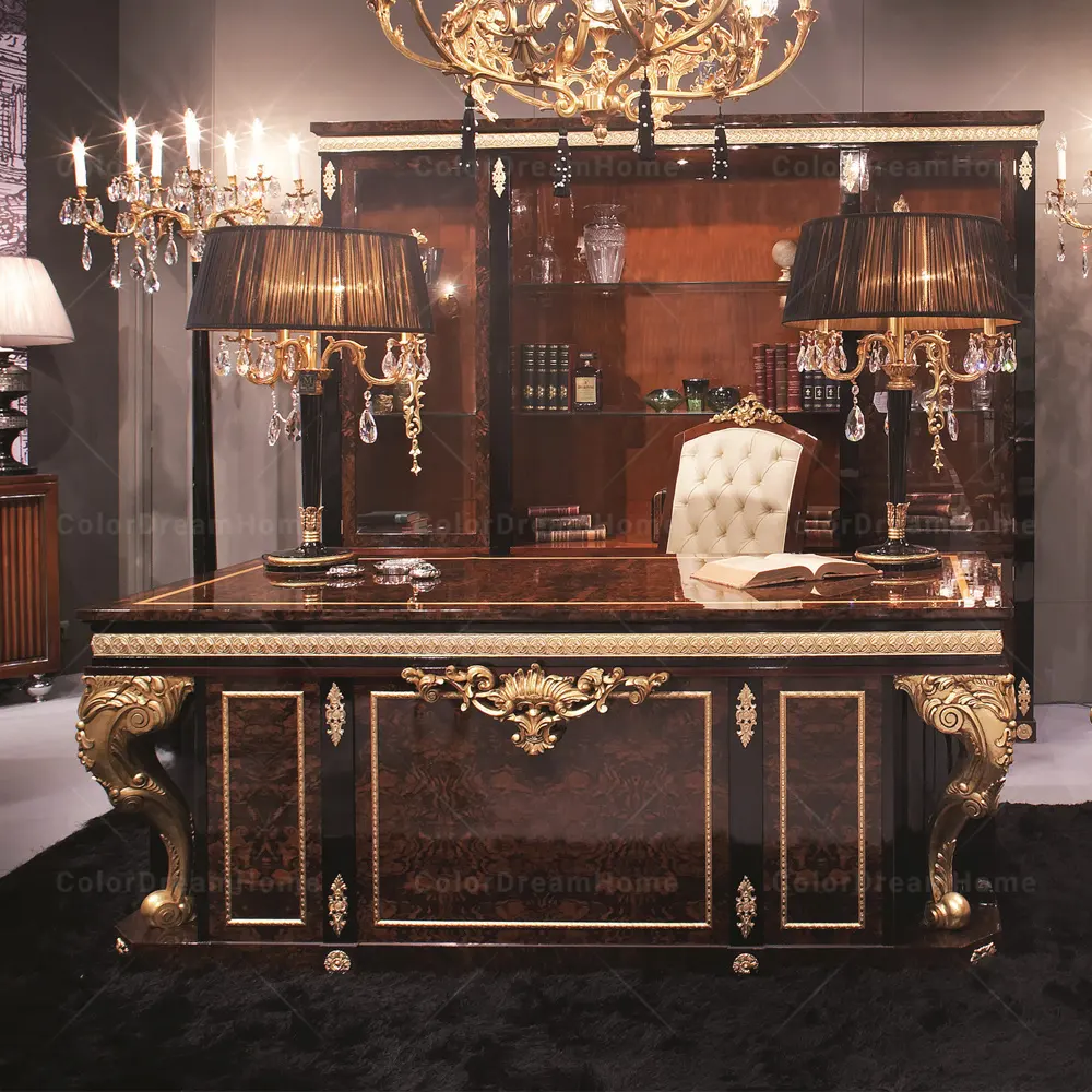 Rococo office furniture luxury office table and chair design wood office desk