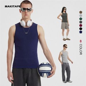 High Quality Men's Tank <b>Top</b> Custom Logo Printed Solid Color Gym <b>Vest</b> 430gsm Cotton Knitted Sleeveless Tshirts - Product Image 1