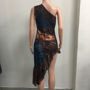<span class=keywords><strong>Vestido</strong></span> Maxi Bohemio con Estampado Abstracto para Mujer, con Hombro Descubierto, <span class=keywords><strong>Dobladillo</strong></span> Asimétrico y Volantes, Estilo RTS y Logotipo Personalizado - Product Image 6