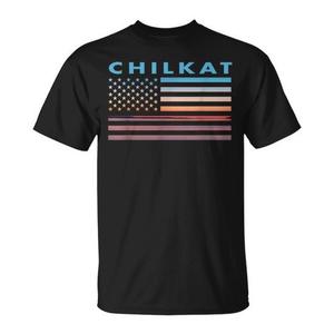 T-shirt Chilkat Vintage Sunset con bandiera americana, nera, taglia unisex per adulti - Product Image 1