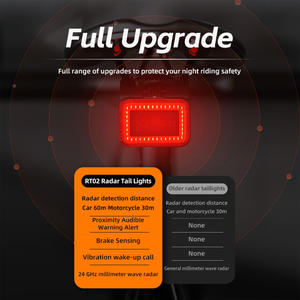 Feu arrière de vélo personnalisé avec logo RT02, feu arrière intelligent à LED avec capteur de freinage <span class=keywords><strong>radar</strong></span>, étanche, lampe d'avertissement pour la conduite nocturne - Product Image 5