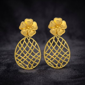 Pendientes Colgantes Étnicos Chapados en Oro, Diseño de Flor, Latón Hecho a Mano, para Compromiso y Boda - Product Image 2