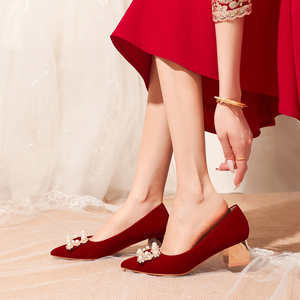 Premium Sexy Red Mary Jane <span class=keywords><strong>Zapatos</strong></span> individuales <span class=keywords><strong>Zapatos</strong></span> de novia Luz de lujo Perla <span class=keywords><strong>Tacón</strong></span> <span class=keywords><strong>medio</strong></span> Tallas grandes <span class=keywords><strong>Zapatos</strong></span> de <span class=keywords><strong>tacón</strong></span> alto - Product Image 6