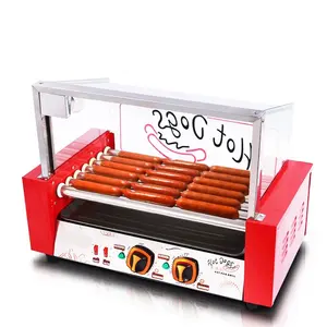 Hot Dog Peralatan Rol Makanan Ringan 7 Rol Komersial Mesin Pembuat Hot Dog Otomatis Elektrik Merah