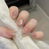 Cosy Leaf Acrylique Full Cover Flower Cat-eye Pearl French Fashion Design Gentle Girl White Detachable Wear Finger Nail Glue 24pcs