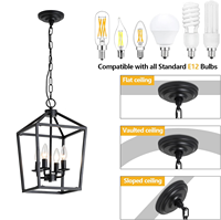 Lustre suspendu industriel vintage noir à 4 lumières, lanterne rustique, LED à intensité variable, garantie de 2 ans pour l'éclairage
