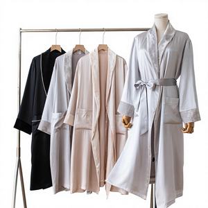 Camisón de seda de morera de alta gama para parejas, de doble capa, con inserciones de terciopelo, de manga larga, para primavera/otoño - Product Image 1