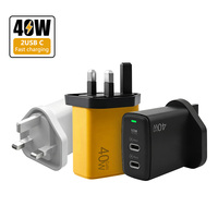Cargador Rápido PD de 40W con Doble Puerto USB-C, Enchufe UK, IC Inteligente, Cargador Portátil de Viaje, Amplia Compatibilidad, Protección Múltiple para Teléfonos Móviles