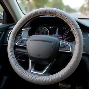 Housse de volant en cuir gris, ajustement universel, accessoire de voiture - Product Image 3