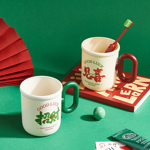 Red Lucky Cup Ceramic Mouthwash Toothbrush Holder Thickened Creative Gift For Home Use - Product Image 4