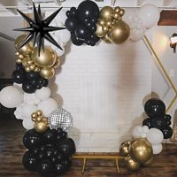 Ensemble de ballons noir, or et argent avec boule disco, ballons en feuille d'aluminium étoile noire, décoration rétro pour fête d'anniversaire, Nouvel An, remise de diplôme