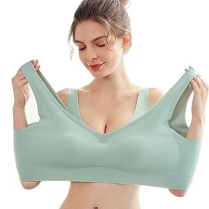 เสื้อกล้ามเสริมฟองน้ำสำหรับฤดูร้อน ไซส์ M~5XL บราดันทรง 3/4 คัพ ผ้าไหมน้ำแข็ง ชุดชั้นในสตรี บราไร้ตะเข็บ บราสำหรับนอน บราไร้สายหลัง - Product Image 1