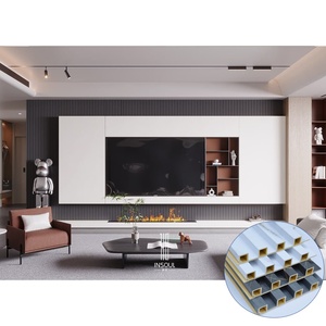 Panneau mural en WPC à latte de bande cannelée <span class=keywords><strong>3D</strong></span> en bambou PVC à texture de noyer en bois de chêne commercial - Product Image 1