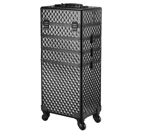 Du Lịch Chuyên Nghiệp Trang Điểm Train Trường Hợp Cán Màu Hồng <span class=keywords><strong>4</strong></span> Trong <span class=keywords><strong>1</strong></span> Lớn Trang Điểm Mỹ Phẩm Trường Hợp Trên Bánh Xe Trang Điểm Tổ Chức Lưu Trữ - Product Image 1