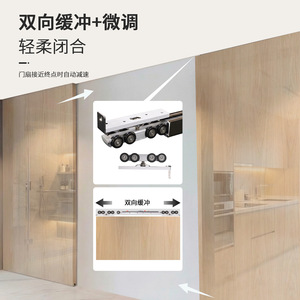 Sliding Door Track For Wooden Partition Doors With Two Way Buffer Heavy Duty Aluminum Alloy And Plastic Construction - Product Image 3
