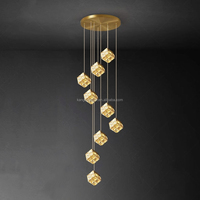 Lustre moderne de luxe léger en fer, cube magique carré, cristal, longue suspension pour duplex, loft, villa à plafond haut, escalier en colimaçon
