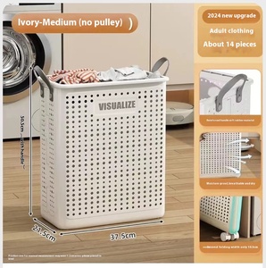 <span class=keywords><strong>Panier</strong></span> de rangement domestique pliable de grande capacité en plastique de conception de corde en tissu durable pour les vêtements sales, les jouets et la lessive - Product Image 6