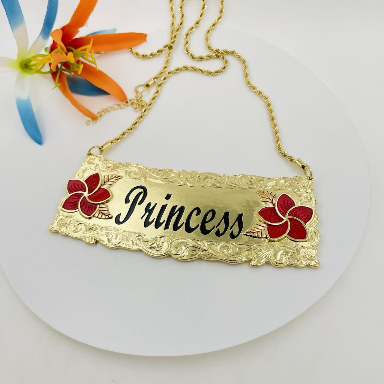 Plato grande Plumeria rojo