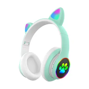 STN28 carino Cat cuffie senza fili con luce RGB JST28 auricolare senza fili con HD voce orecchie da gatto per bambini regalo