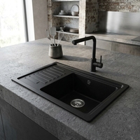 Évier de cuisine multifonction en quartz noir de haute qualité, installation encastrée, cuve unique