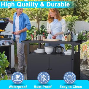 Movable Durable Multi-Function Outdoor Kitchen <b>Island</b> with 403 Stainless Steel Top BBQ Prep <b>Table</b> Storage Cart for Backyard BBQ - Product Image 5