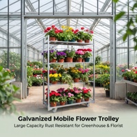 Carrito de Flores Danés con Estantes Ajustables, Estructura de Acero, Diseño de Cuatro Ruedas para Almacenamiento Industrial y Uso Comercial