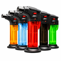 Briquet torche au butane coupe-vent rechargeable à flamme réglable pour cigares avec réservoir de carburant visible
