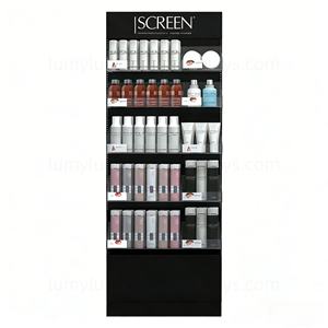 <b>Rotating</b> <b>Display</b> <b>Stands</b> with Dual Acrylic Shelves Organizer Metal Floor Rack for Shampoo Conditioner Hair Mask Salon Products - Product Image 3