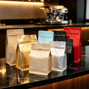 Muestra Gratuita, MOQ 100, Bolsas de Café con Fondo Plano de Aluminio y PE de Grado Alimenticio, Marca <span class=keywords><strong>BTP</strong></span>, 9x15+3, Impresión Personalizada en Guangdong - Product Image 1