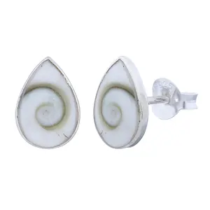 Shiva Shell In Teardrop Silver Stud Earrings
