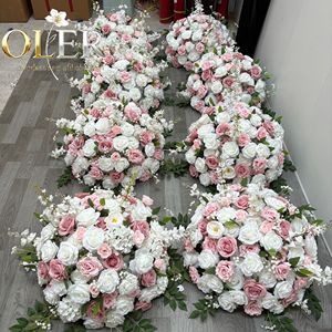 Centre de table floral en soie rose poudré et blanc mélangé, fait main, pour mariage et banquet, vente en gros - Product Image 2