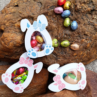 Boîte en papier créative en forme d'œuf avec fenêtre, motif lapin de Pâques, pliable, pour bonbons, gâteaux, cadeaux et faveurs de fête