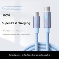 Kabel USB-C Anyaman 100W Super-Cepat dengan Fitur Mati Otomatis & Perlindungan Terhadap Pengisian Berlebih Warna Biru untuk Ponsel Android & Mobil