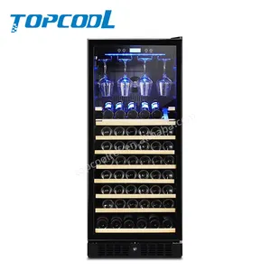 Topcool赤ワインクーラー冷蔵庫ガラスドア家具セラー99ボトルデュアルゾーンワイン用スマートメタル冷蔵庫