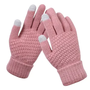 Зимние акриловые перчатки для сенсорного экрана женские мужские теплые эластичные шерстяные варежки перчатки для сенсорного экрана