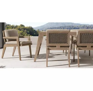Furnitur teras taman 8 kursi khas kaki persegi kayu solid set makan luar ruangan jati
