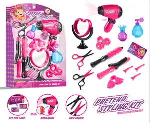 Salon de coiffure Filles Princesse SÈCHE-CHEVEUX ÉLECTRIQUE Miroir de maquillage Ciseaux Barre à friser Peigne Boîte jouets de maquillage