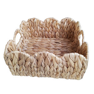 Panier de rangement rectangulaire en paille tressée style nordique, fait main, organisateur de bureau, couleur naturelle, jacinthe d'eau, été 2023 - Product Image 5