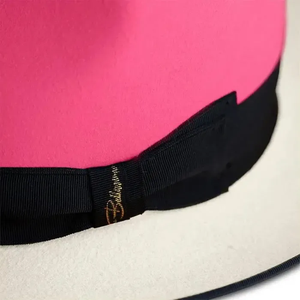 Pink Wool Felt Fedora <b>Hat</b> With Black Band And White Brim Unisex Adult Size 56-58CM Casual Spring <b>Summer</b> Fashion Style - Product Image 4