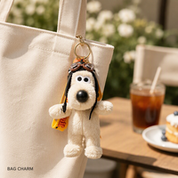 Porte-clés en peluche style motard, chien pug de 15 cm, rembourré en coton PP, avec casque d'aviateur, jouet pour enfants de 5 à 7 ans