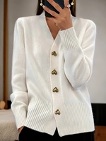 Damen Designer V-Ausschnitt Strickjacke im chinesischen Stil, Anti-Pilling, Frühling, einfarbig, 100% Polyester, Knopfleiste, Pullover, Cardigan, Oberteil