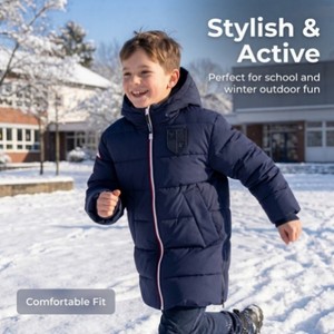 Veste longue matelassée à capuche pour enfants Shield Badge Navy, imperméable, fermeture éclair intégrale, <span class=keywords><strong>parka</strong></span> d'hiver pour garçons - Product Image 4